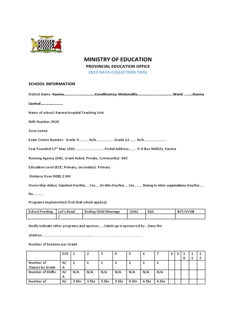 2023 Kaoma Hospital Data Collection Tool | Descargar gratis PDF ...