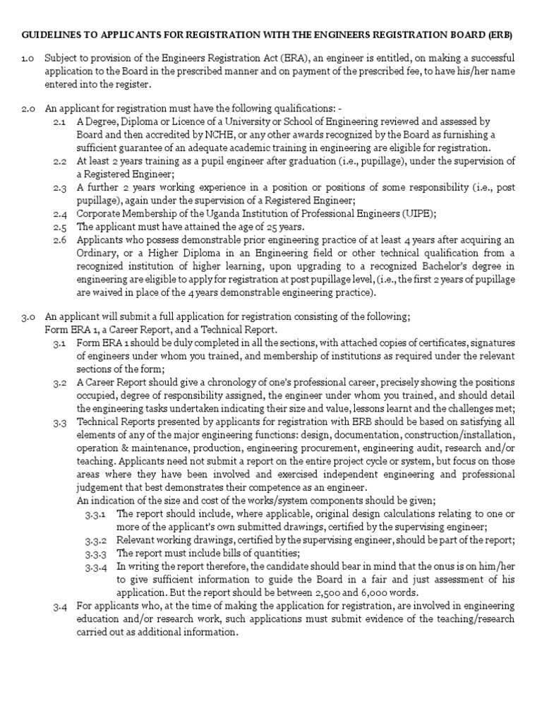 ERB Registration Guidelines for Engineers | PDF