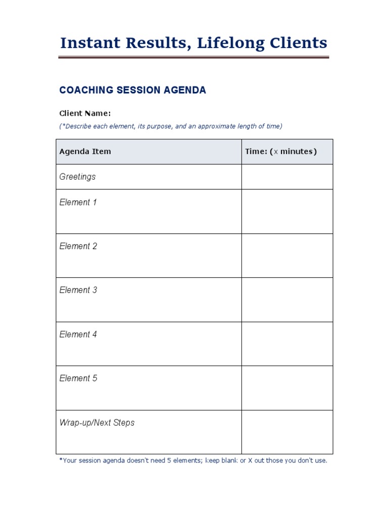 Coaching Agenda Template – Fiche De Coaching Exemple – XNTT