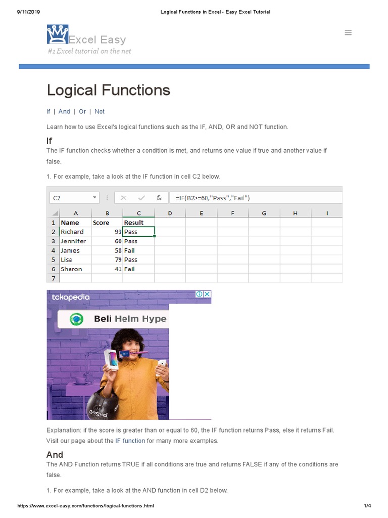 Logical Functions: Excel Easy | PDF | Microsoft Excel | Computer ...