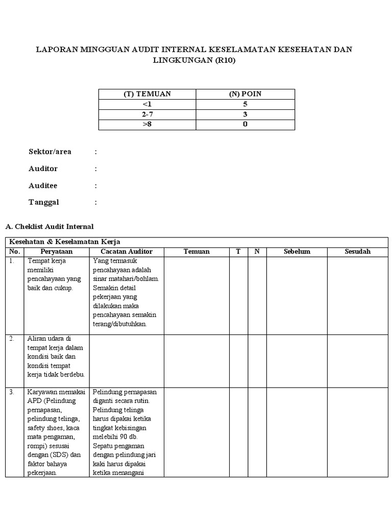 Audit Internal SMK3 R10 (MTC & LV) | PDF