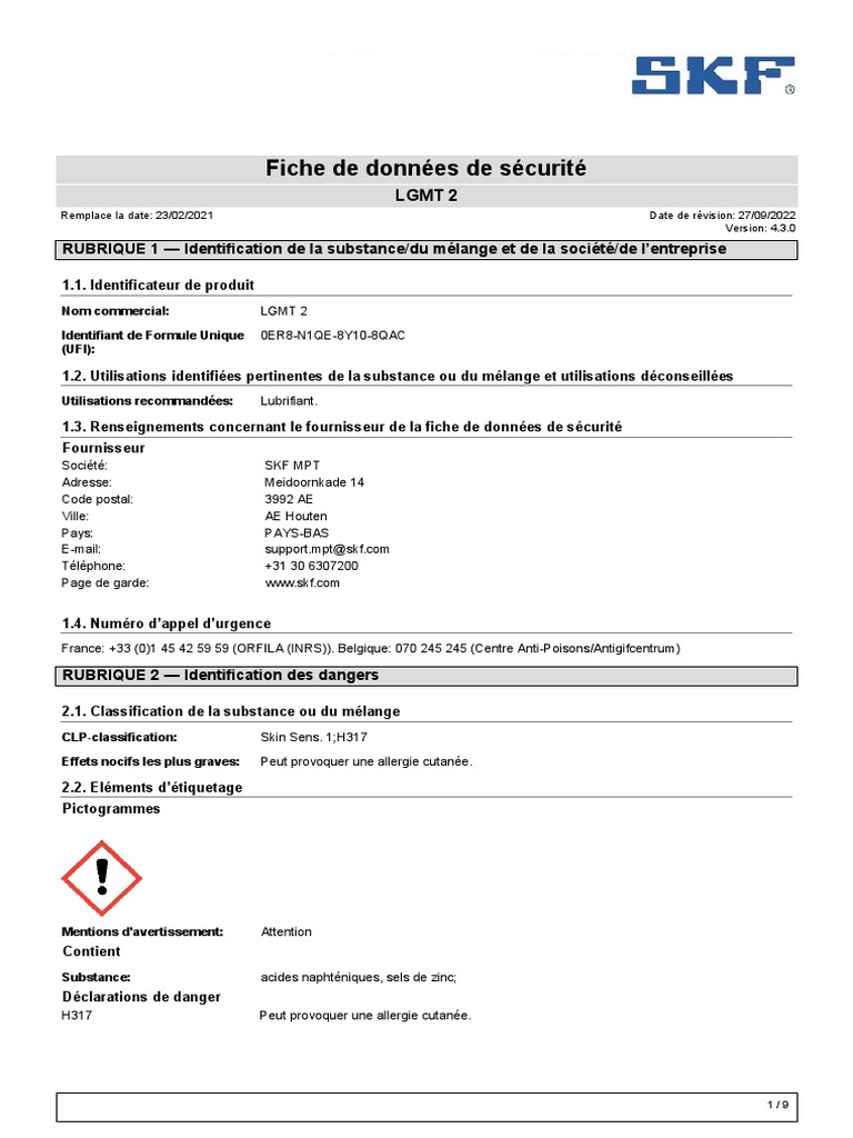 FDS La Graisse Industriel | PDF | Déchets | Lutte contre l'incendie
