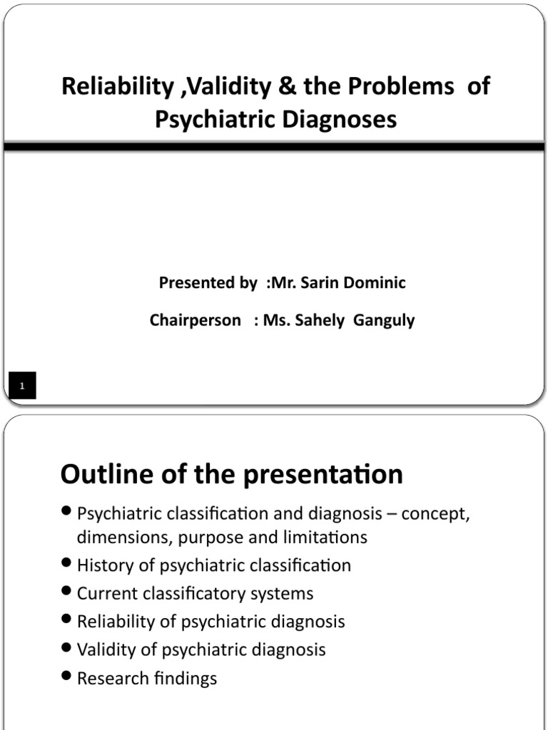 Reliability and Validity of Psychiatric Diagnosis PDF Diagnostic