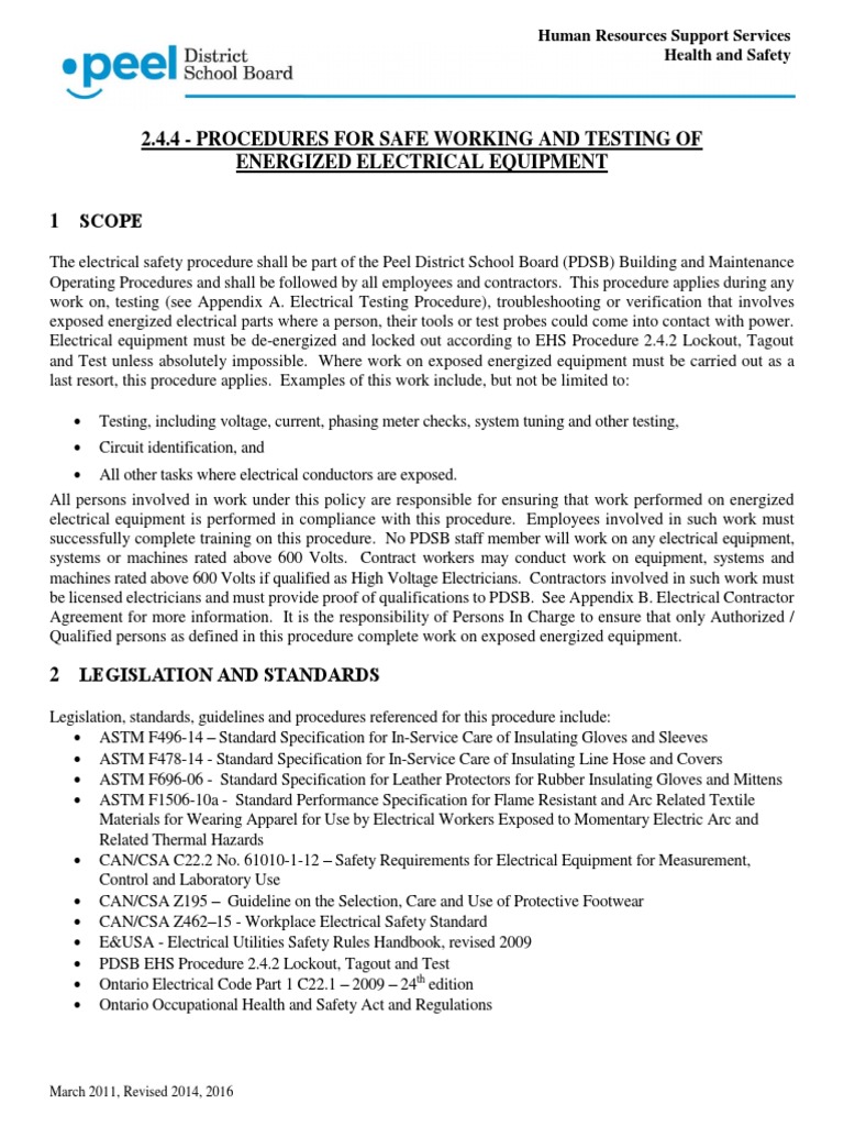 Safe Procedures for Energized Equipment | PDF