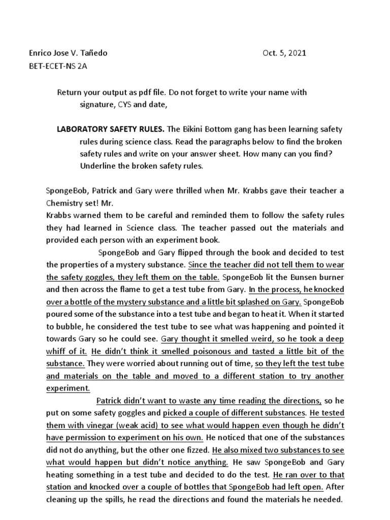 Lab Rules Scenarios PDF Laboratories