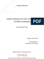 Anàlisi Comparativa de L'obra Romeo I Julieta de William Shakespeare