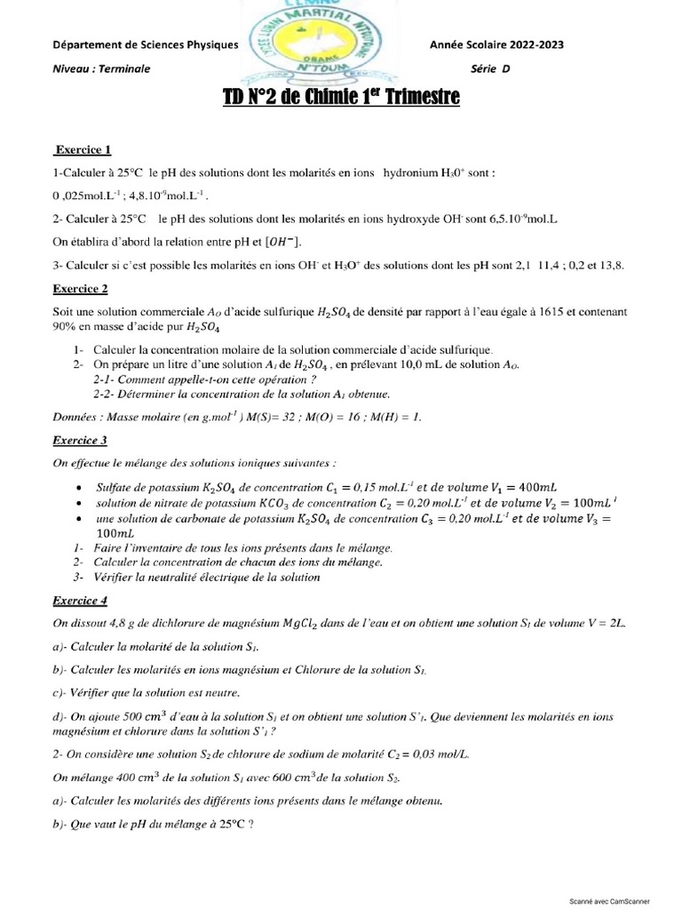 TD N2 Solutions Aqueuses-1 | PDF