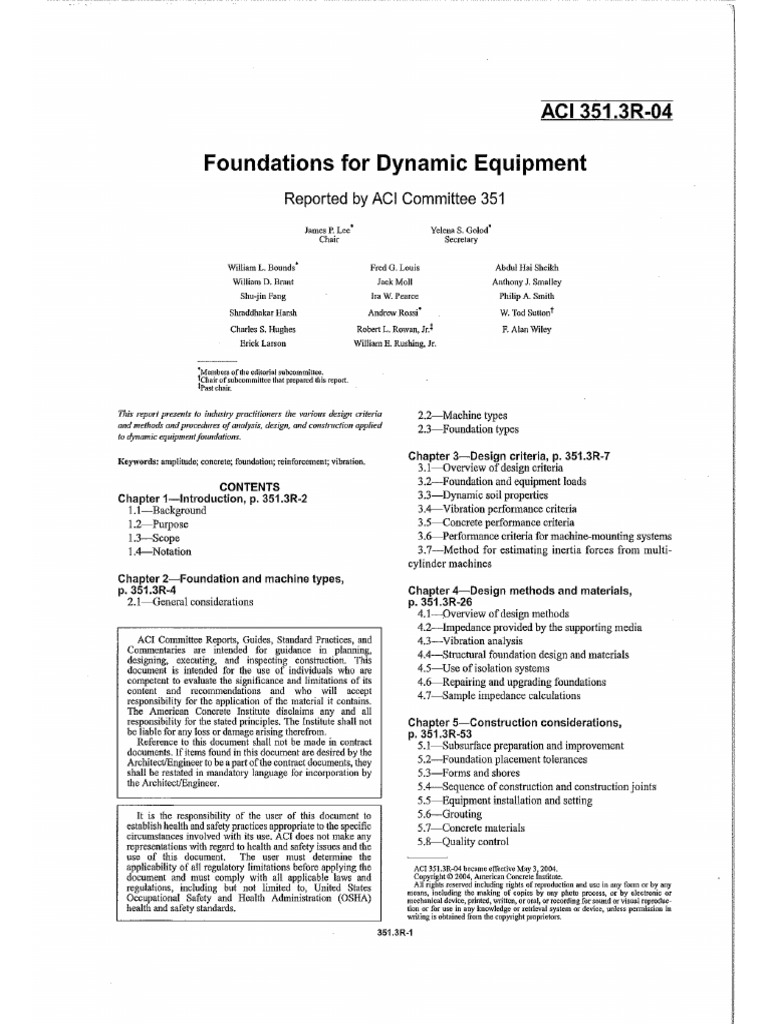 ACI 351.3R-04 - Foundations For Dynamic Equipment PDF | PDF