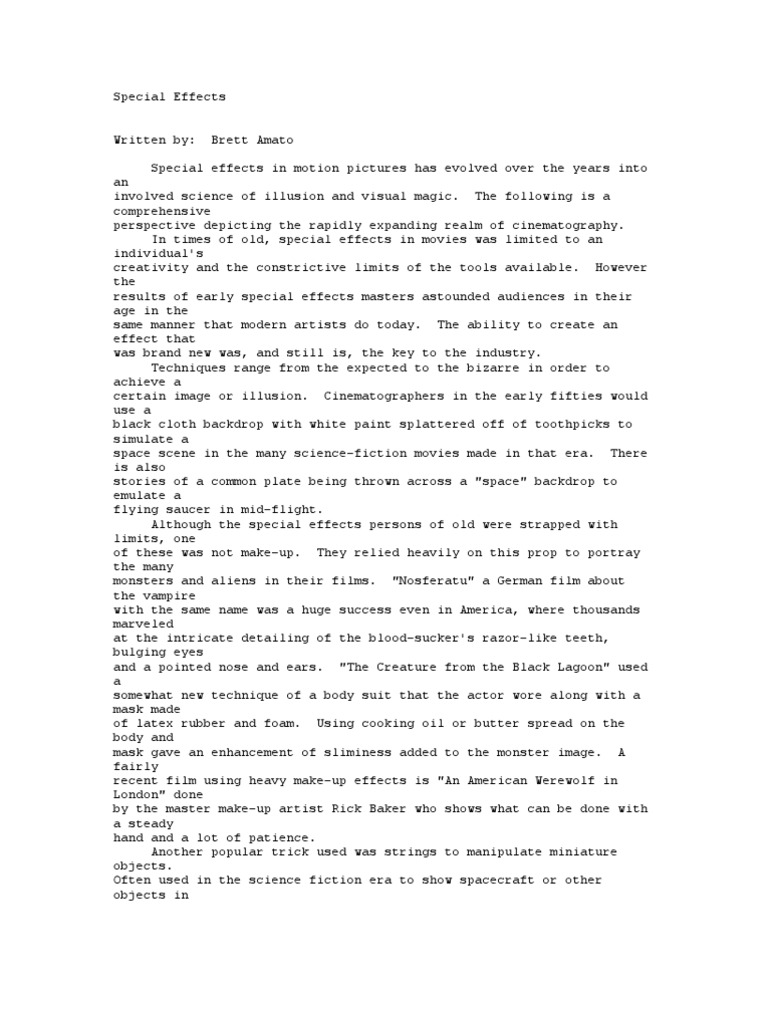 Special Effects Essay PDF Computer Generated Imagery Animation