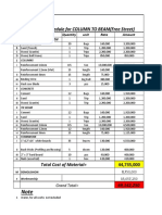 Material Schedule for Column to Beam Construction