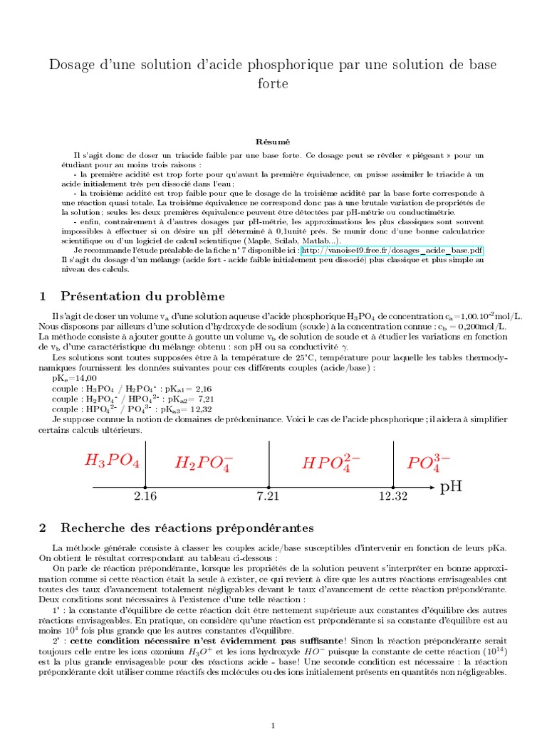 Dosage de l'acide phosphorique par NaOH PDF Ph Acide — free download