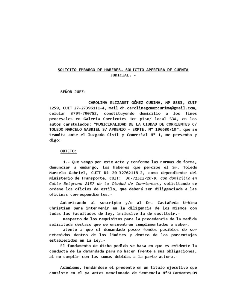 Solicito Embargo de Haberes PDF | PDF | Gobierno | Justicia