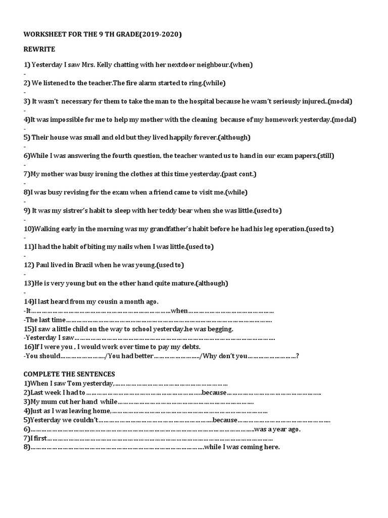 WORKSHEET FOR THE 9 TH GRADe | PDF