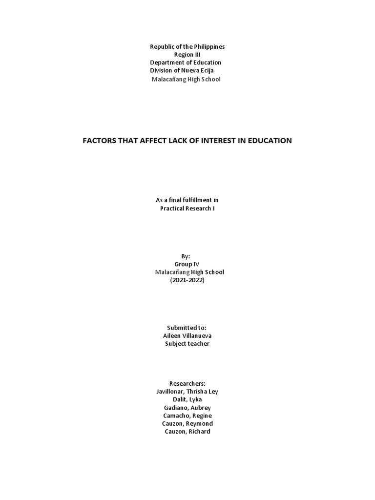 Factors Influencing Student Disinterest | PDF | Poverty & Homelessness ...