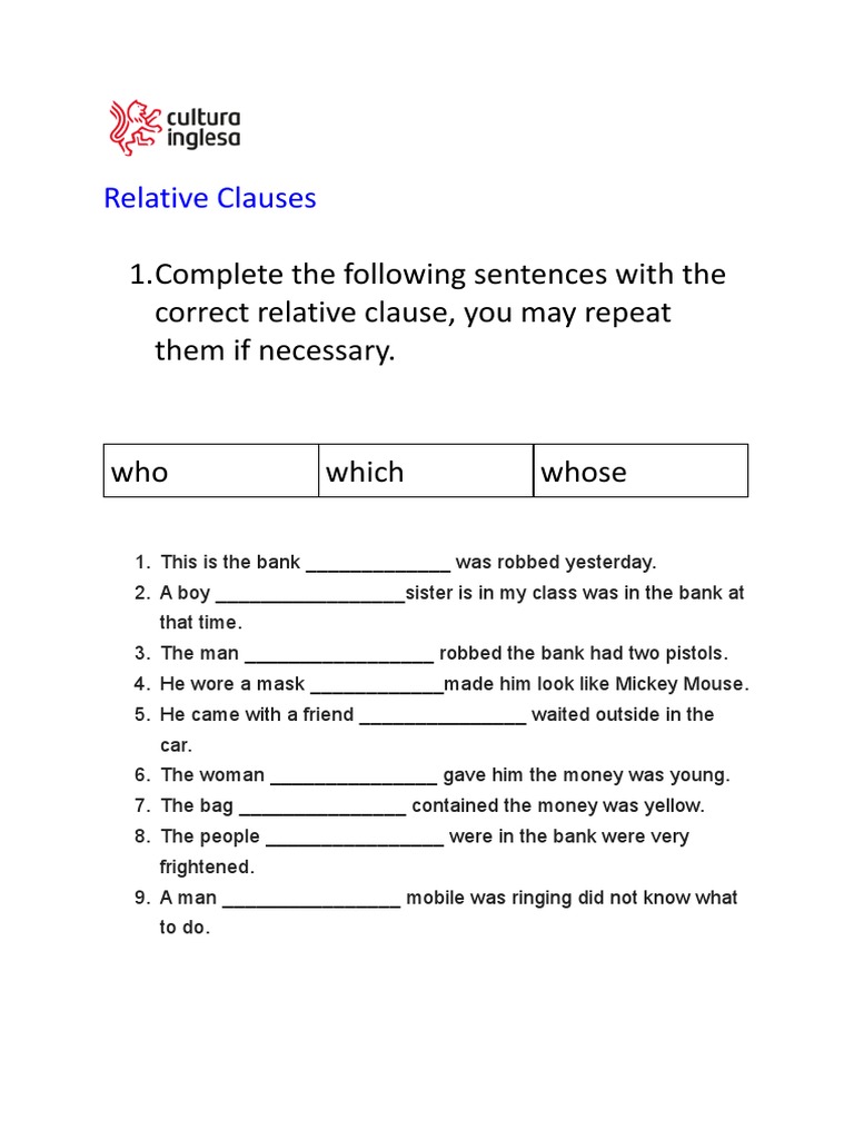 Relative Clauses Practice Exercises | PDF