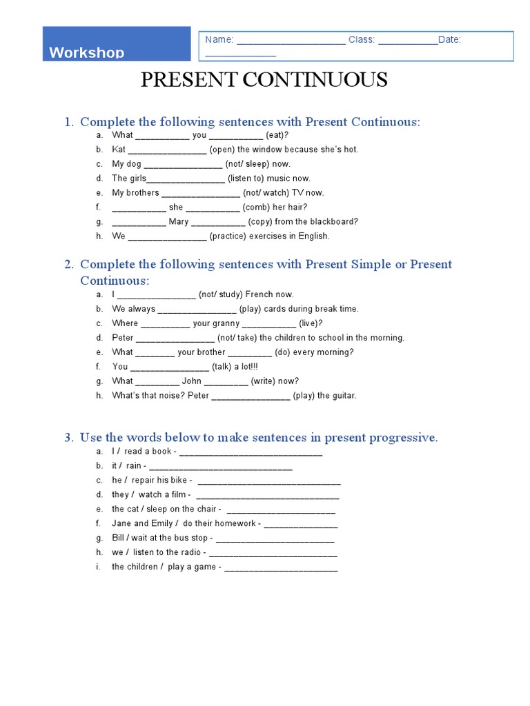 Taller Present Continuous | PDF
