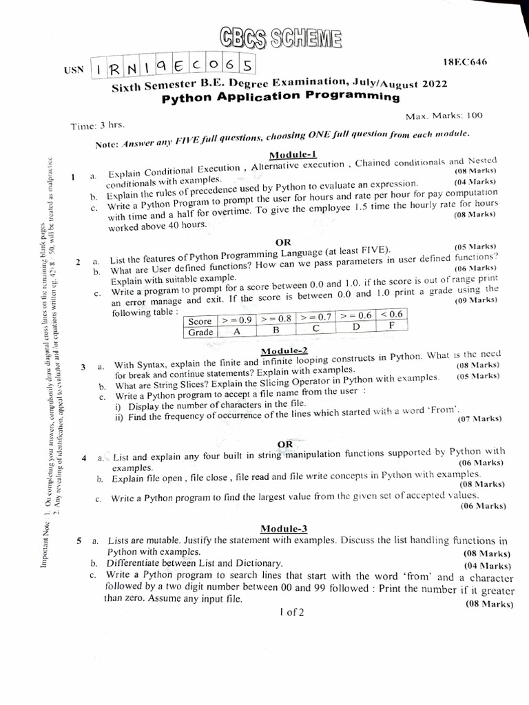 Exam Paper PDF | Download Free PDF | Python (Programming Language ...