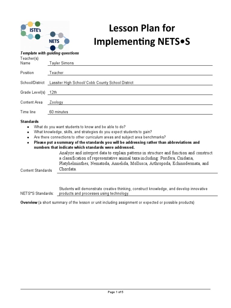 Zoology Lesson Plan 1 PDF Learning Learning Styles