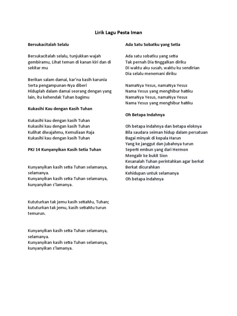 Lirik Lagu Pesta Iman | PDF
