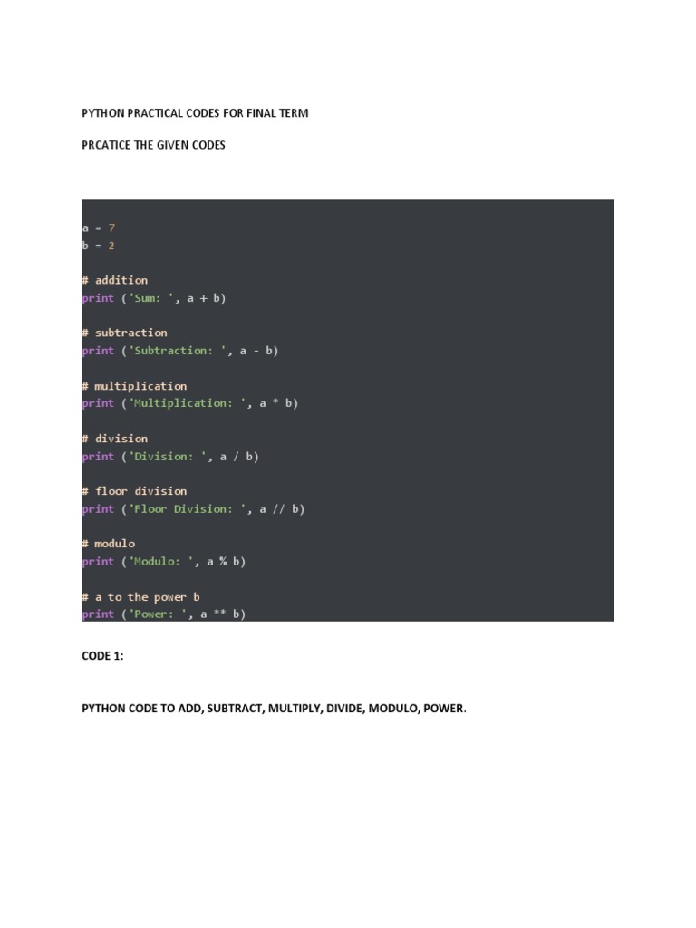 Python Programming Code For Practice | PDF