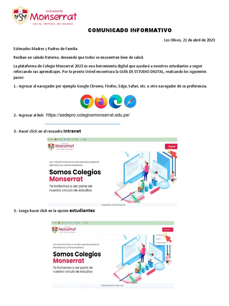 Comunicado Informativo_Acceso a la Plataforma del Colegio | PDF
