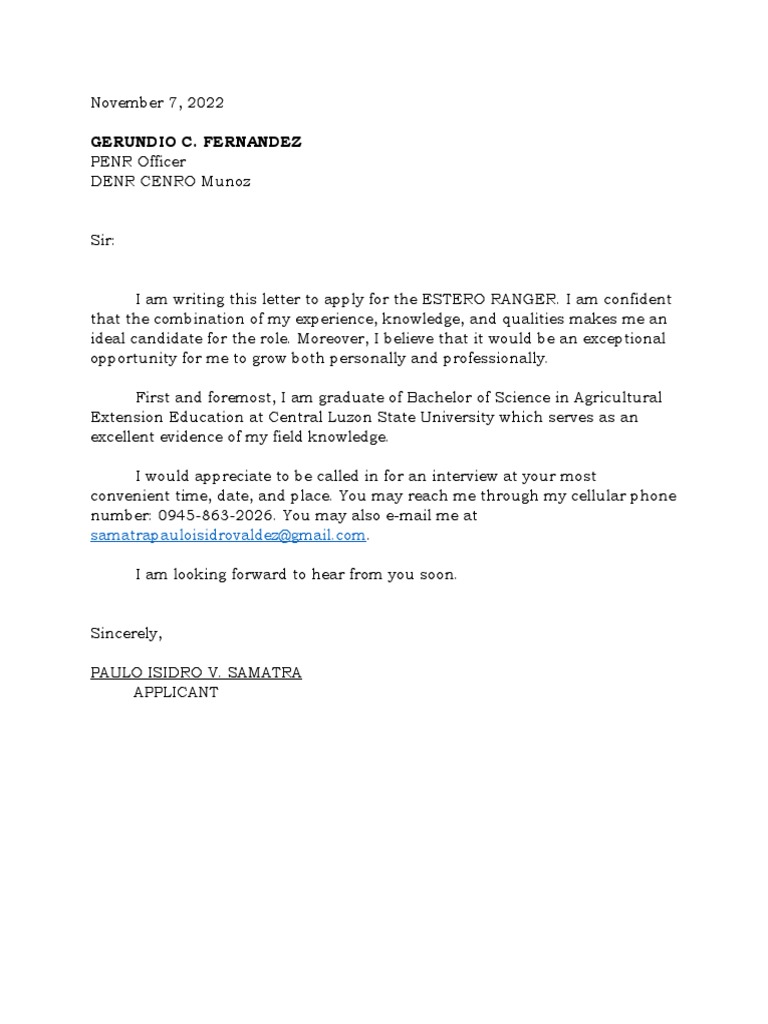 Application for Estero Ranger Position | PDF | Career & Growth