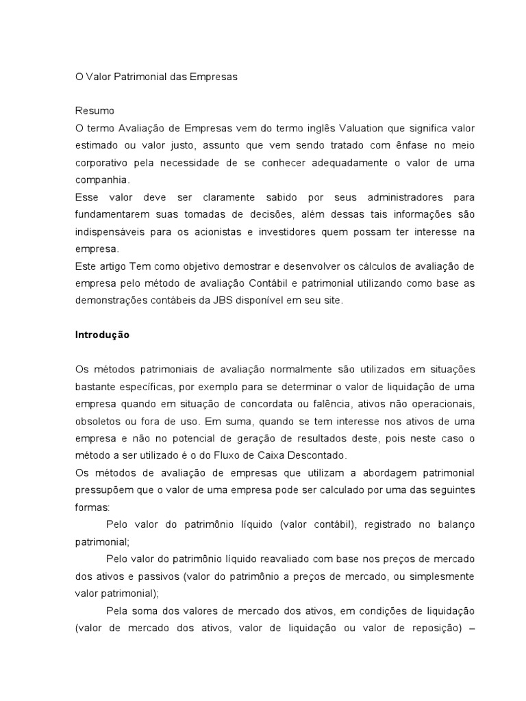 O Valor Patrimonial Das Empresas JBS | PDF | Patrimônio de marca ...