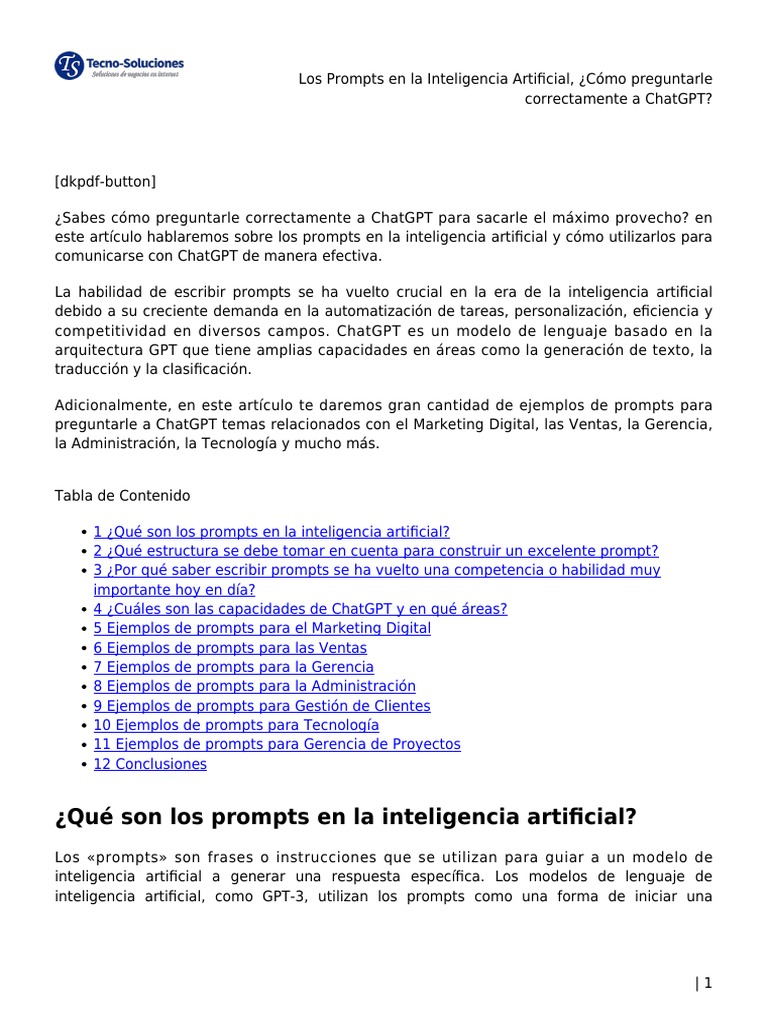 Ejemplos de Prompts para ChatGPT | PDF | Inteligencia artificial ...
