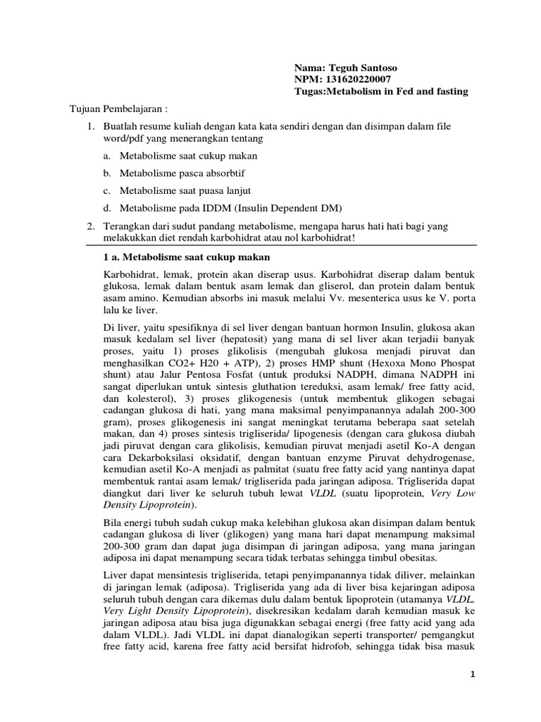 Metabolic Processes In The Fed And Fasting State Pdf