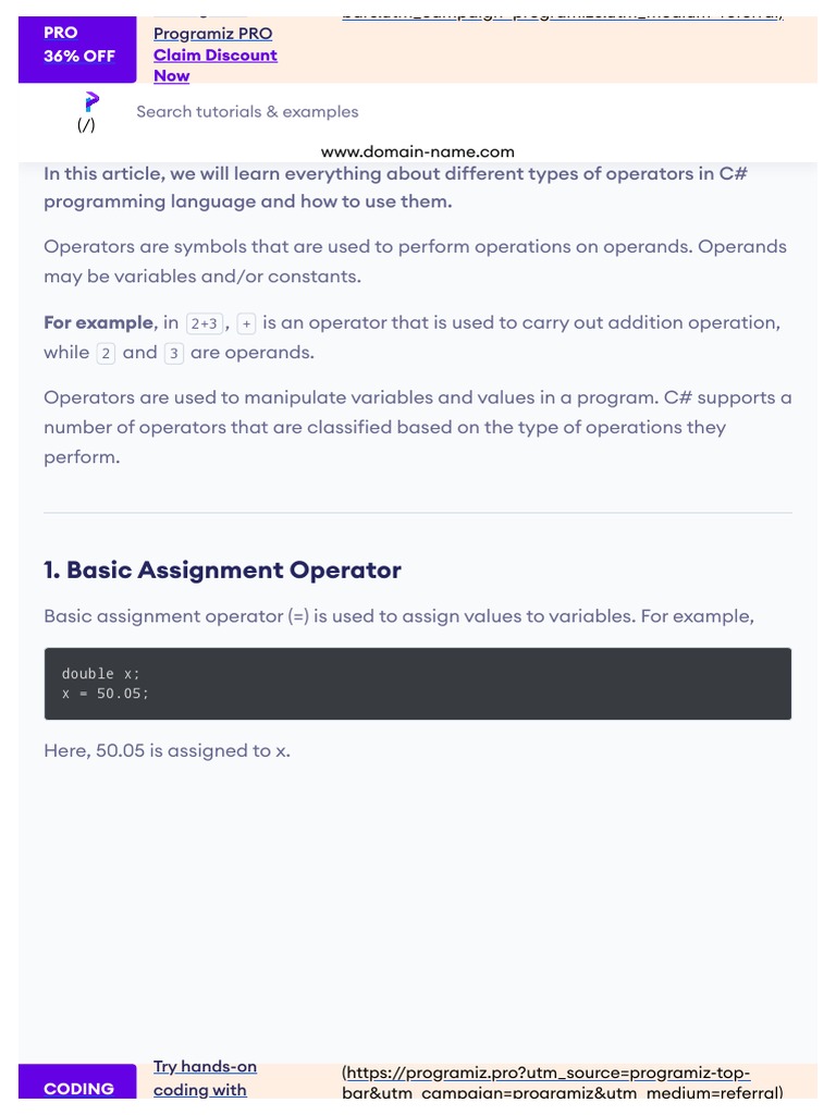 C# Operators - Arithmetic, Comparison, Logical and More - PDF | PDF | C ...