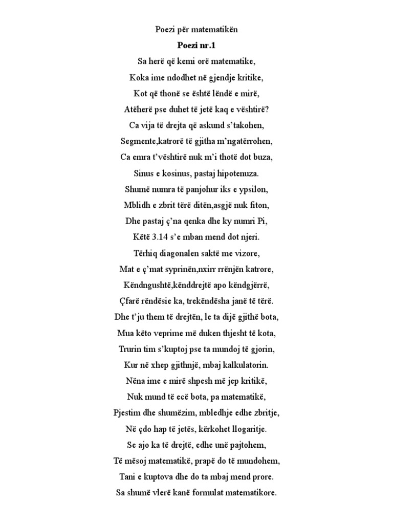 Poezi për Matematiken PDF