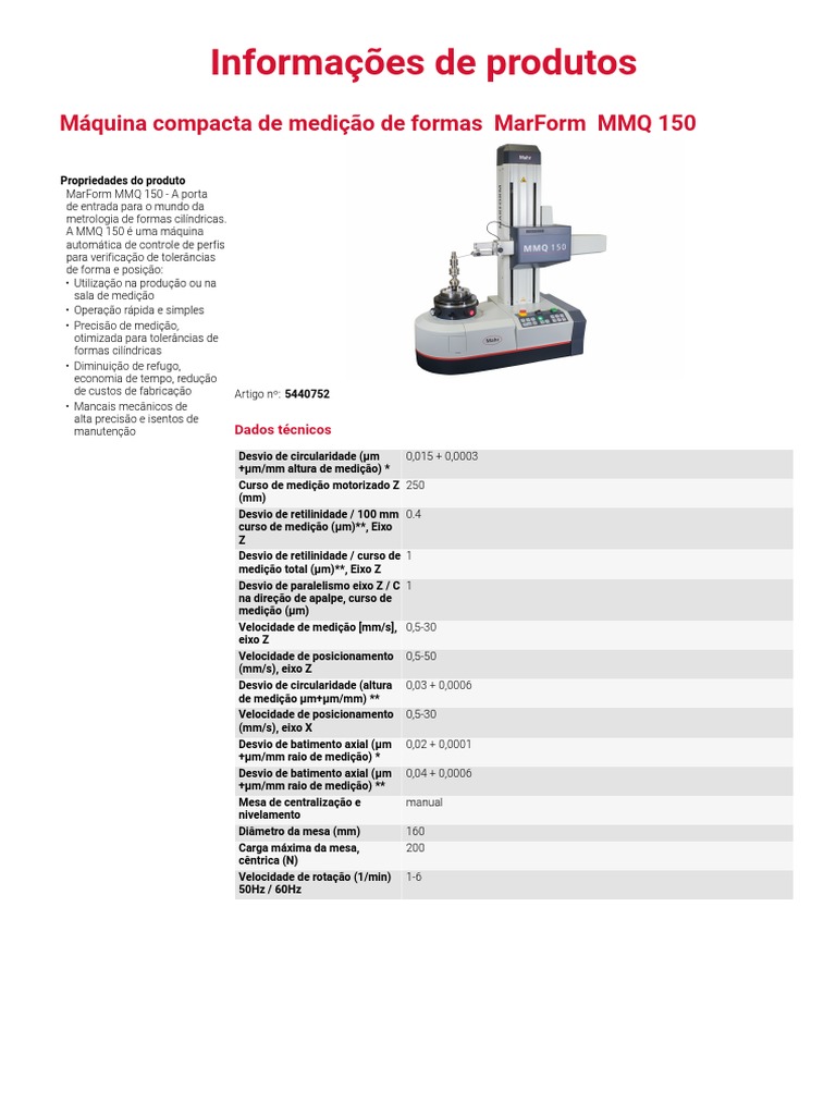 MMQ 150 máquina medição formas cilíndricas | PDF | Engenharia Mecânica