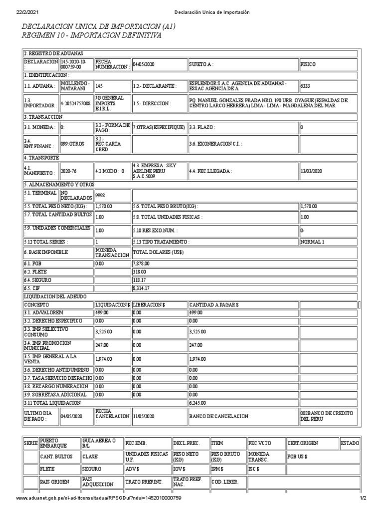 Declaración Unica De Importación 15 Pdf