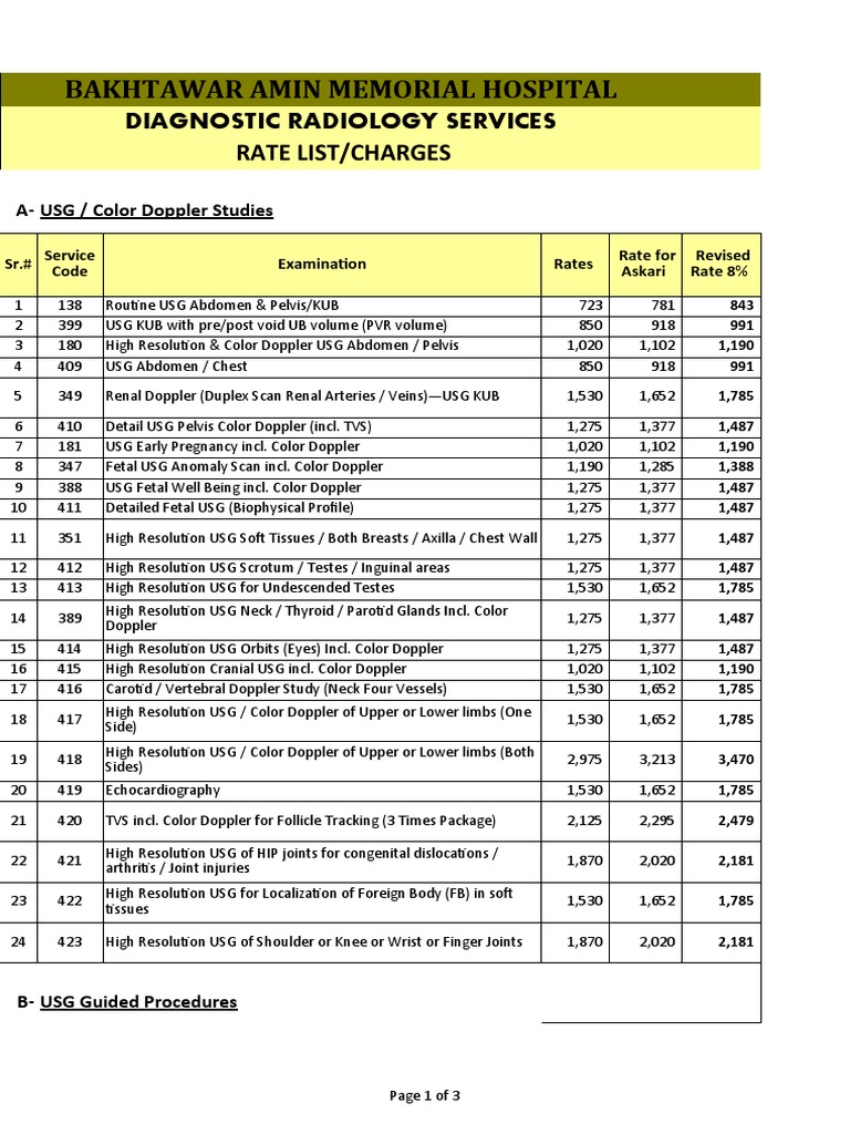 07 Radiology Rates | PDF | Medical Ultrasound | Medical Specialties