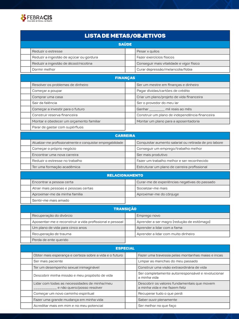 Metas de Saúde, Finanças e Carreira | PDF | Dinheiro | Vida