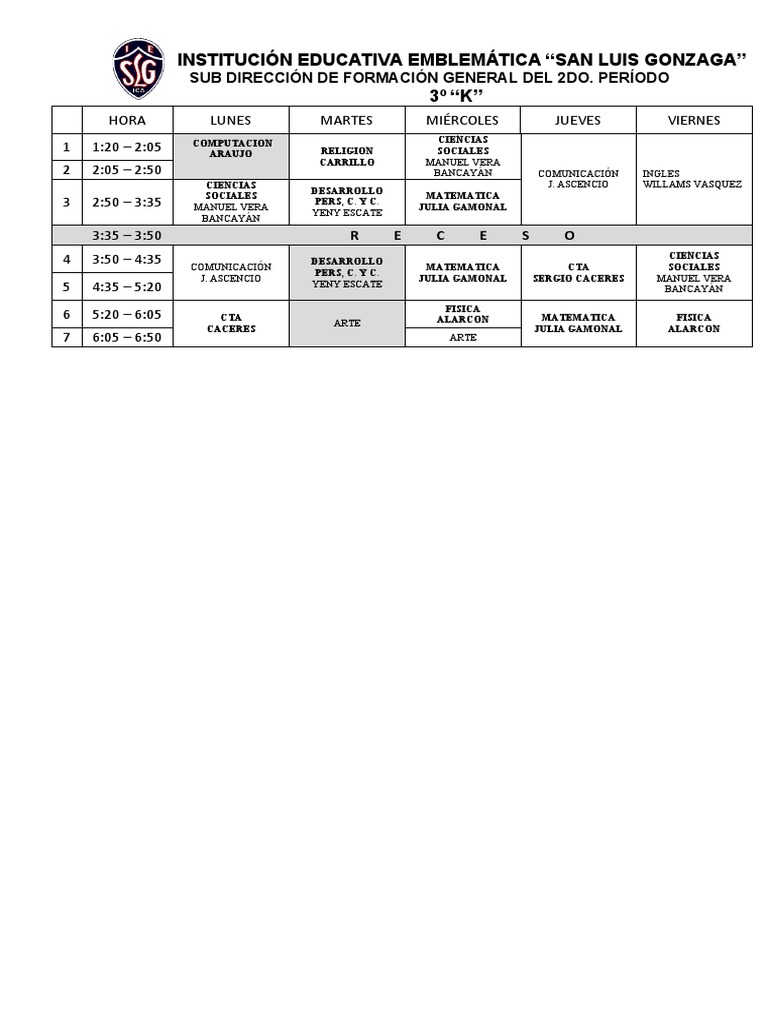 Horario Tercer Grado TT 2023 PDF
