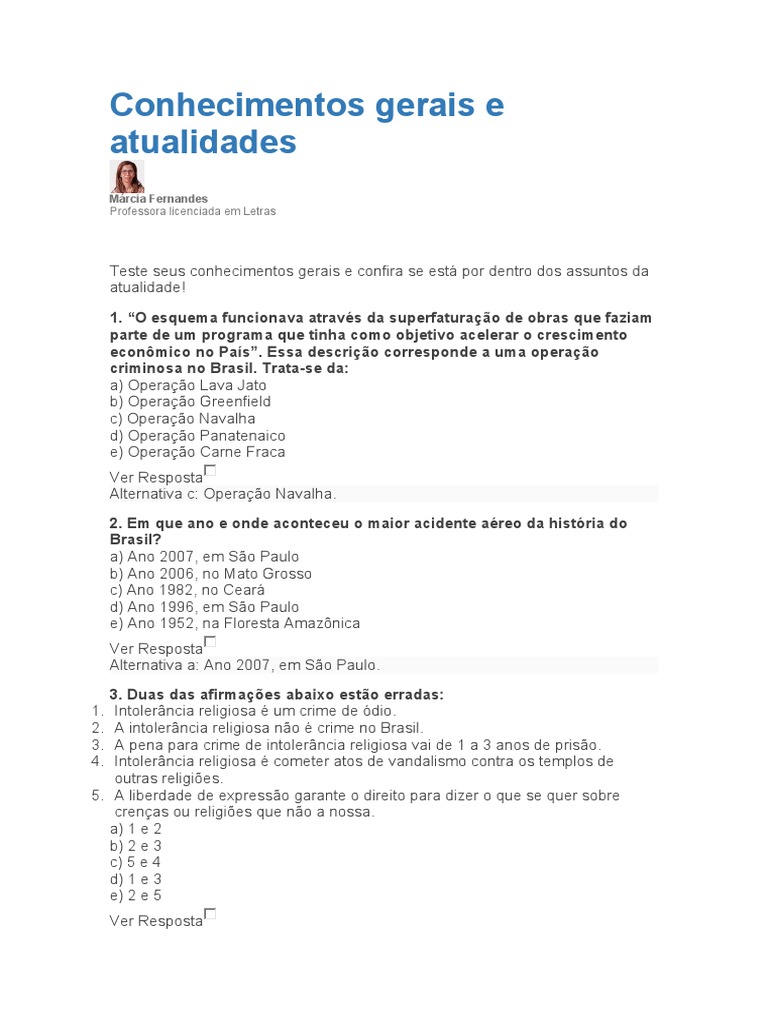 Conhecimentos Gerais e Atualidades | PDF | Assunto (gramática) | Reino ...