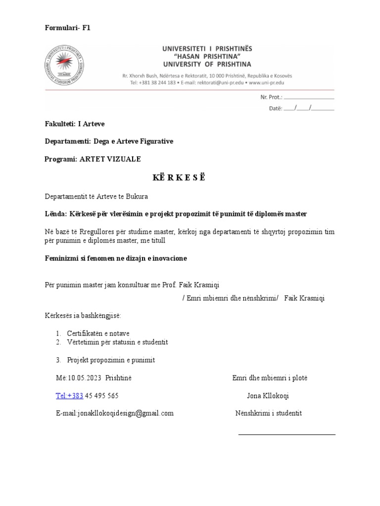 Kërkesë: Formulari-F1 | PDF