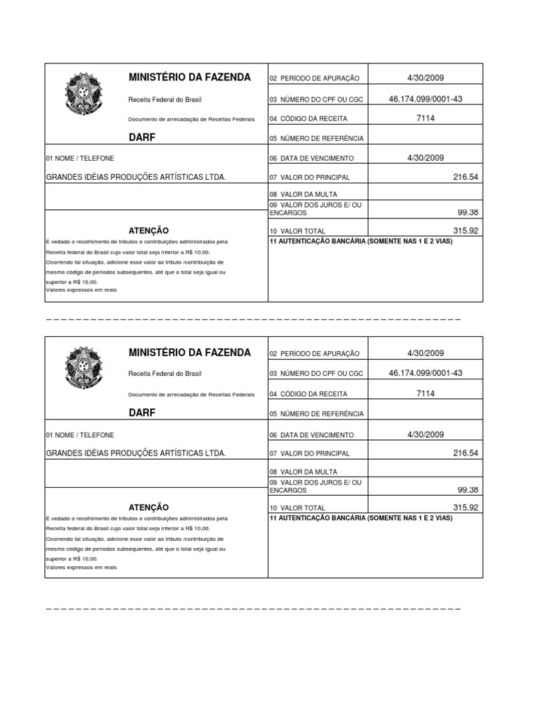 Modelo de DARF para Receita Federal | PDF