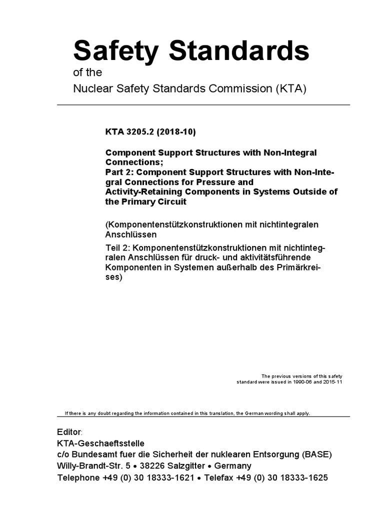 KTA 3205.2: Component Support Standards | PDF | Strength Of Materials ...