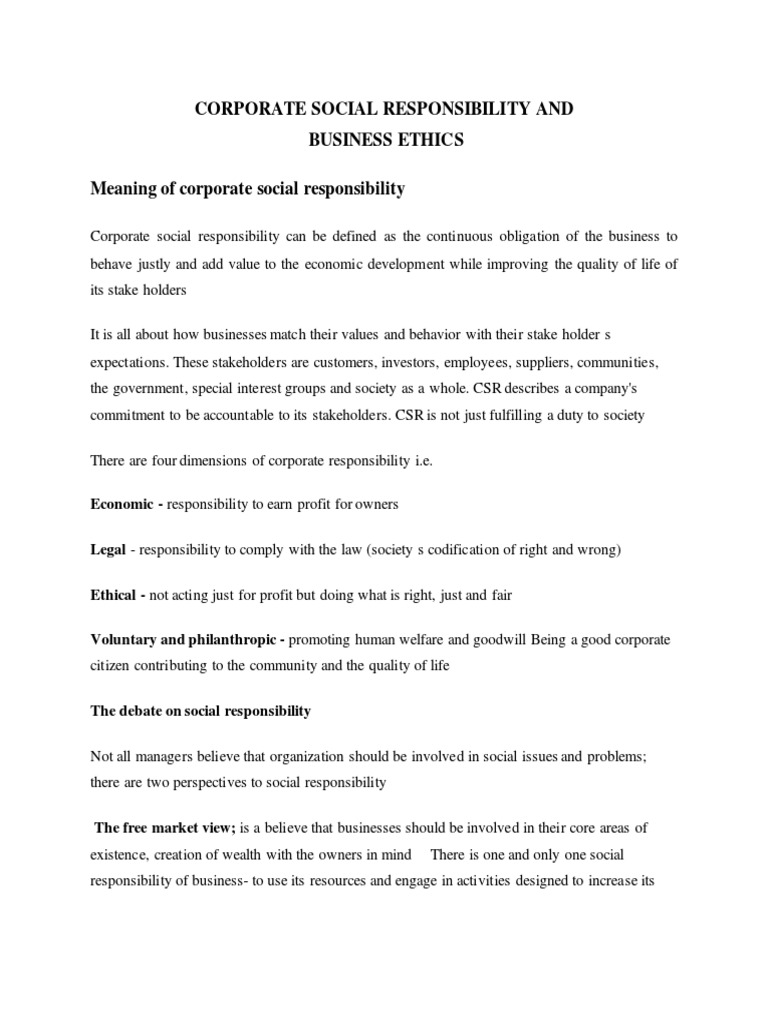 Corporate Social Responsibility And Business Ethics Pdf Corporate