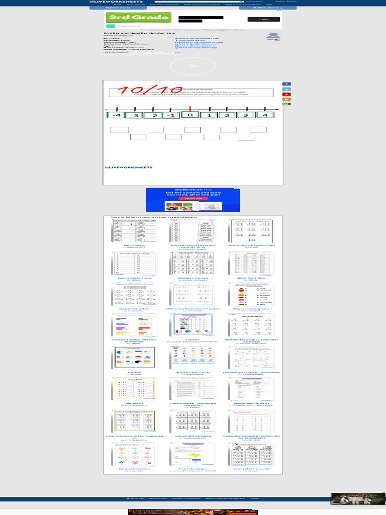 Positive and Negative Number Line Worksheet PDF | PDF | Worksheet | Numbers