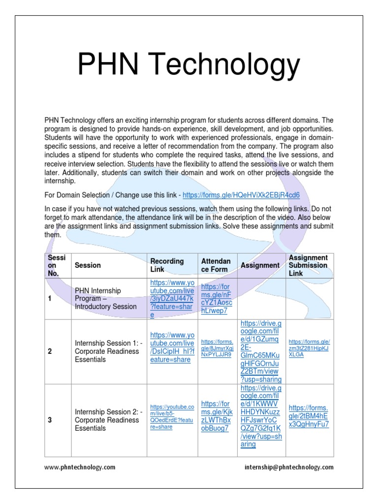 PHN Technology Internship Program Details | PDF | Internship | Job Hunting