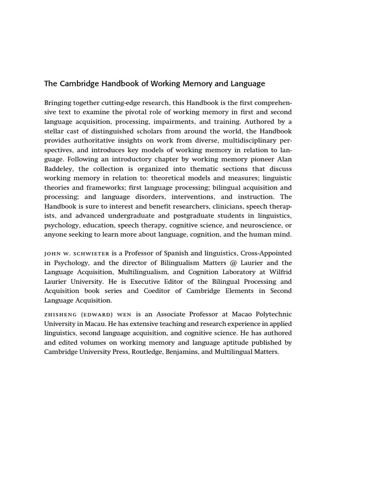 The cambridge handbook of working memory and language pdf pdf
