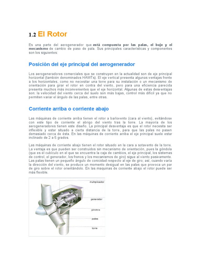 Componentes del Rotor en Aerogeneradores | PDF | Generador eléctrico | Eje
