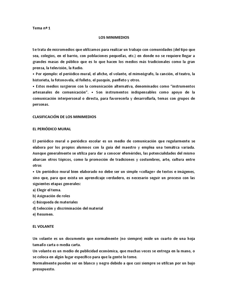 Tema Nº 1 LOS MINIMEDIOS | PDF | Póster | Cómics