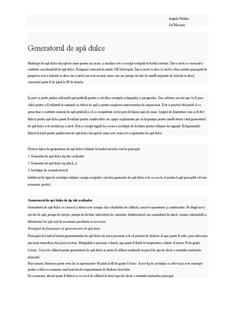 Generatorul de Apa Dulce | PDF