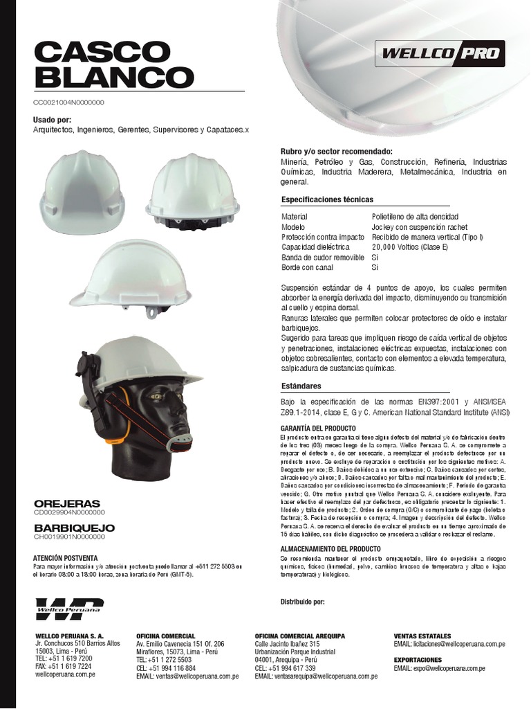 Casco de Seguridad Wellco: Especificaciones y Garantía | PDF | Perú