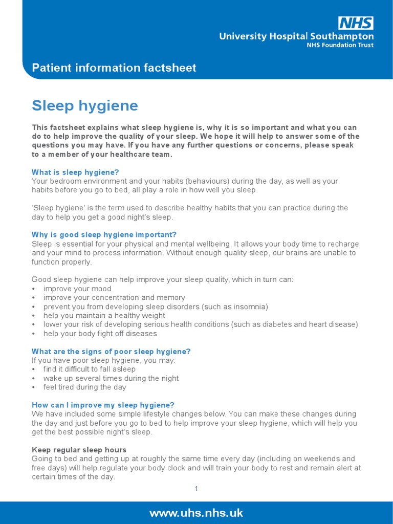 Sleep Hygiene 3276 PIL | PDF | Sleep | Hygiene