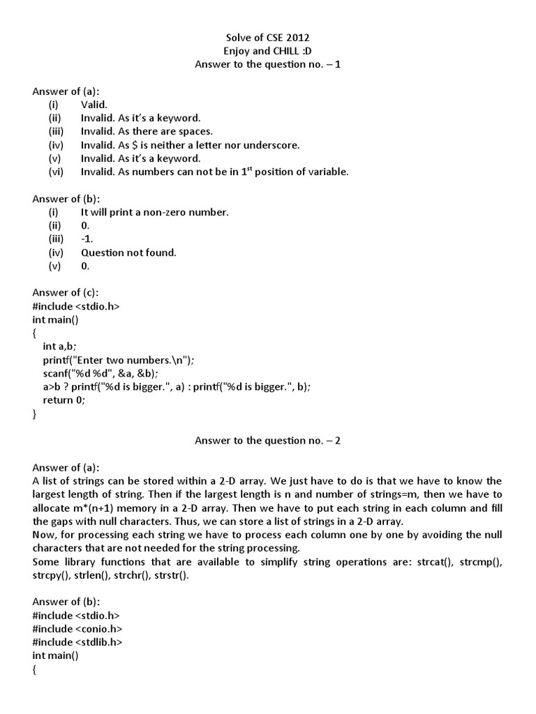Solve of CSE-2012 | PDF | String (Computer Science) | Computer Programming